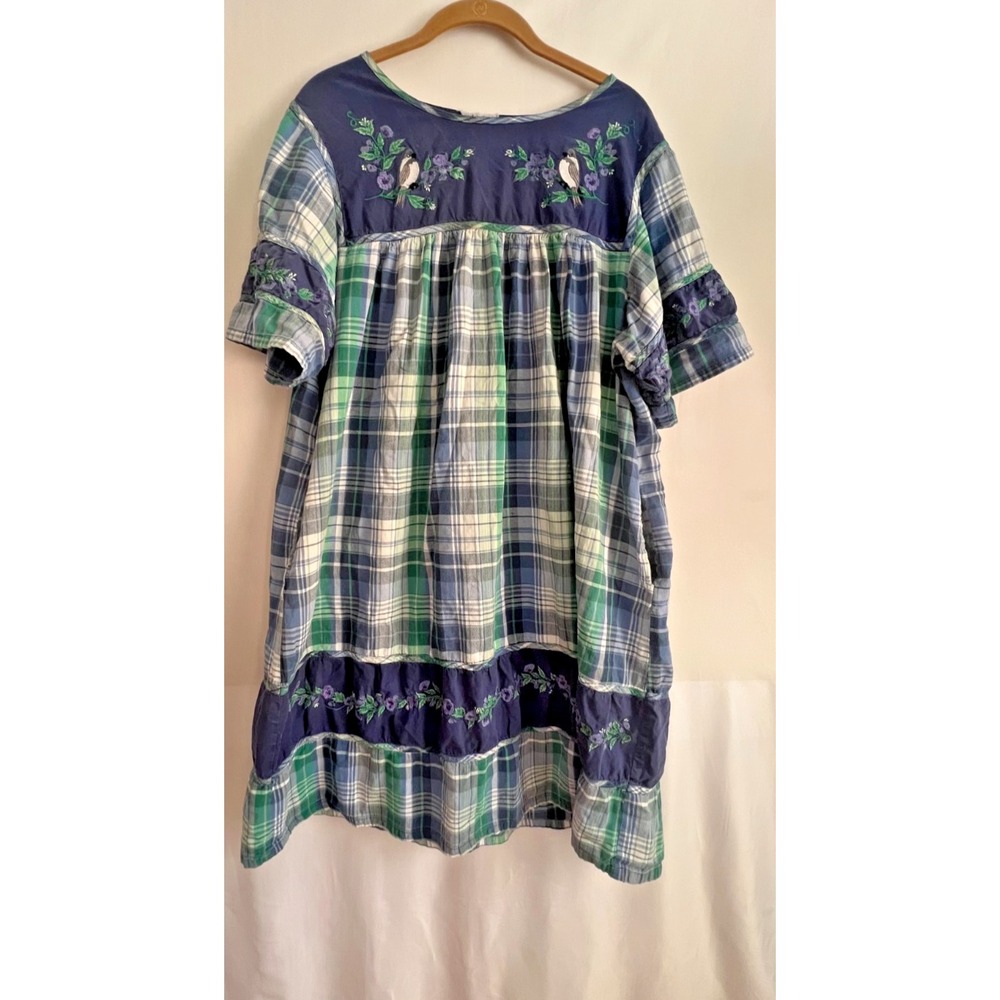 Vintage NightGown Plaaid Womens M/L House Dress Cottage Praire Embroidered